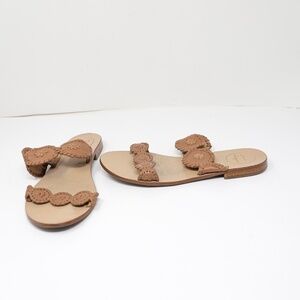 Jack Rogers Lauren Leather Double Strap Open Toe Flat Sandals Shoes Cognac 9
